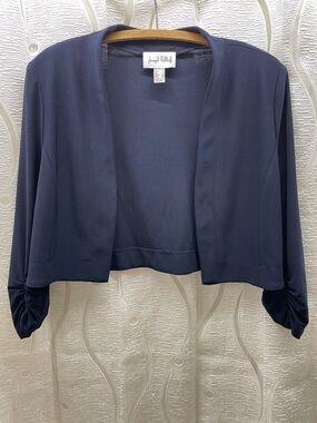 Joseph Ribkoff Bolero Jacket Womens 12 Navy Blue Excellent Ruched Sleeve Shrug